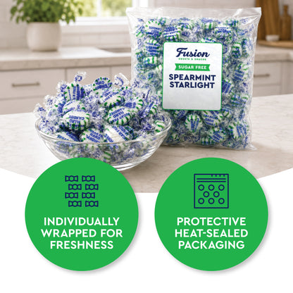 Sugar Free Spearmint Starlight Hard Candy, 2 Pounds, Individually Wrapped | Arcor Sugarfree Spearmint Mints Bulk Bag About 170 Pieces, Keto Friendly, Gourmet Hard Candy