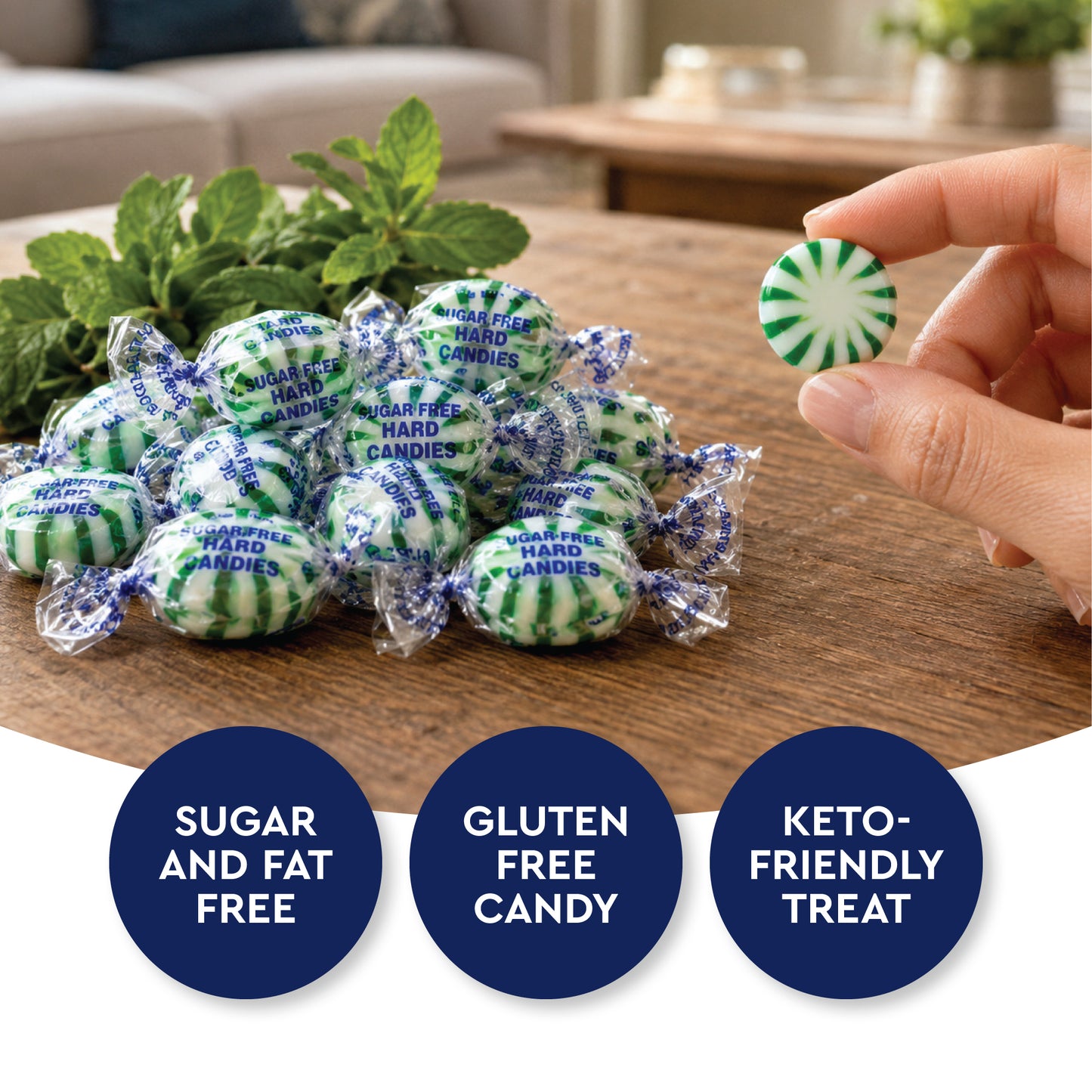 Sugar Free Spearmint Starlight Hard Candy, 2 Pounds, Individually Wrapped | Arcor Sugarfree Spearmint Mints Bulk Bag About 170 Pieces, Keto Friendly, Gourmet Hard Candy
