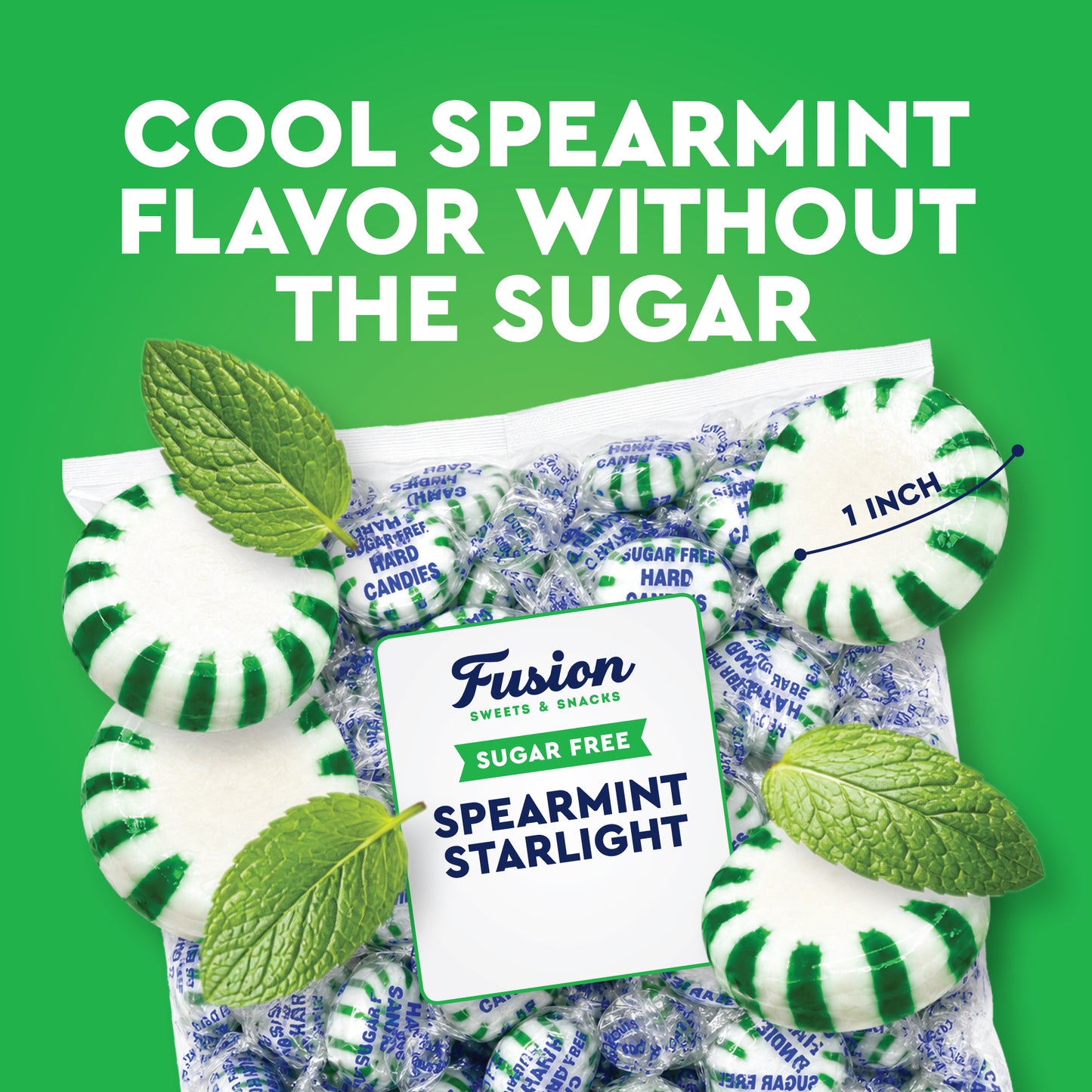 Sugar Free Spearmint Starlight Hard Candy, 2 Pounds, Individually Wrapped | Arcor Sugarfree Spearmint Mints Bulk Bag About 170 Pieces, Keto Friendly, Gourmet Hard Candy