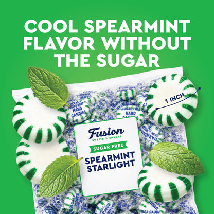 Sugar Free Spearmint Starlight Hard Candy, 2 Pounds, Individually Wrapped | Arcor Sugarfree Spearmint Mints Bulk Bag About 170 Pieces, Keto Friendly, Gourmet Hard Candy
