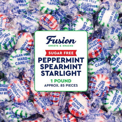 Sugar Free Starlight Mints Peppermint & Spearmint Candy, 1 Pound Bulk Bag | Individually Wrapped, Approx 85 Pieces, Sugarless Hard Candy, Keto Candy, Bulk Candy for Candy Bowls