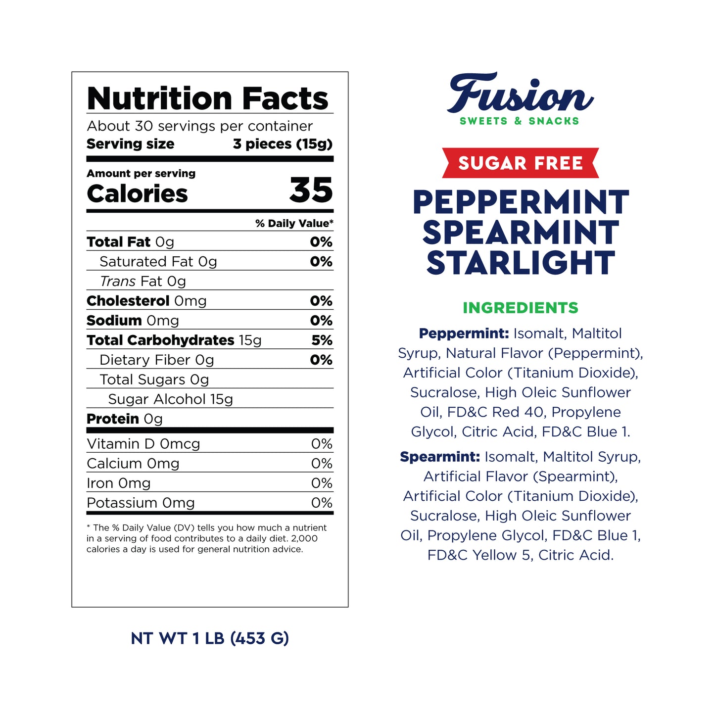 Sugar Free Starlight Mints Peppermint & Spearmint Candy, 1 Pound Bulk Bag | Individually Wrapped, Approx 85 Pieces, Sugarless Hard Candy, Keto Candy, Bulk Candy for Candy Bowls
