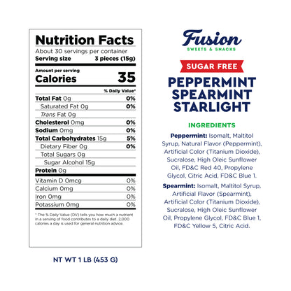 Sugar Free Starlight Mints Peppermint & Spearmint Candy, 1 Pound Bulk Bag | Individually Wrapped, Approx 85 Pieces, Sugarless Hard Candy, Keto Candy, Bulk Candy for Candy Bowls