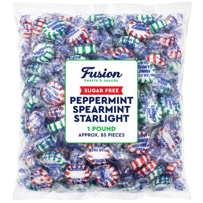 Sugar Free Starlight Mints Peppermint & Spearmint Candy, 1 Pound Bulk Bag | Individually Wrapped, Approx 85 Pieces, Sugarless Hard Candy, Keto Candy, Bulk Candy for Candy Bowls