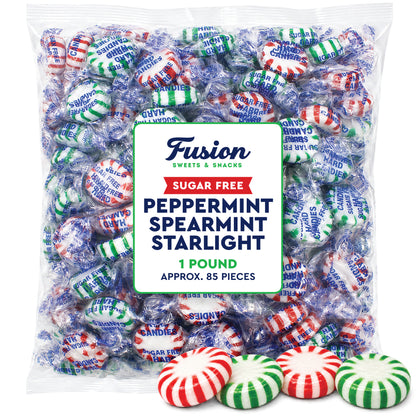 Sugar Free Starlight Mints Peppermint & Spearmint Candy, 1 Pound Bulk Bag | Individually Wrapped, Approx 85 Pieces, Sugarless Hard Candy, Keto Candy, Bulk Candy for Candy Bowls