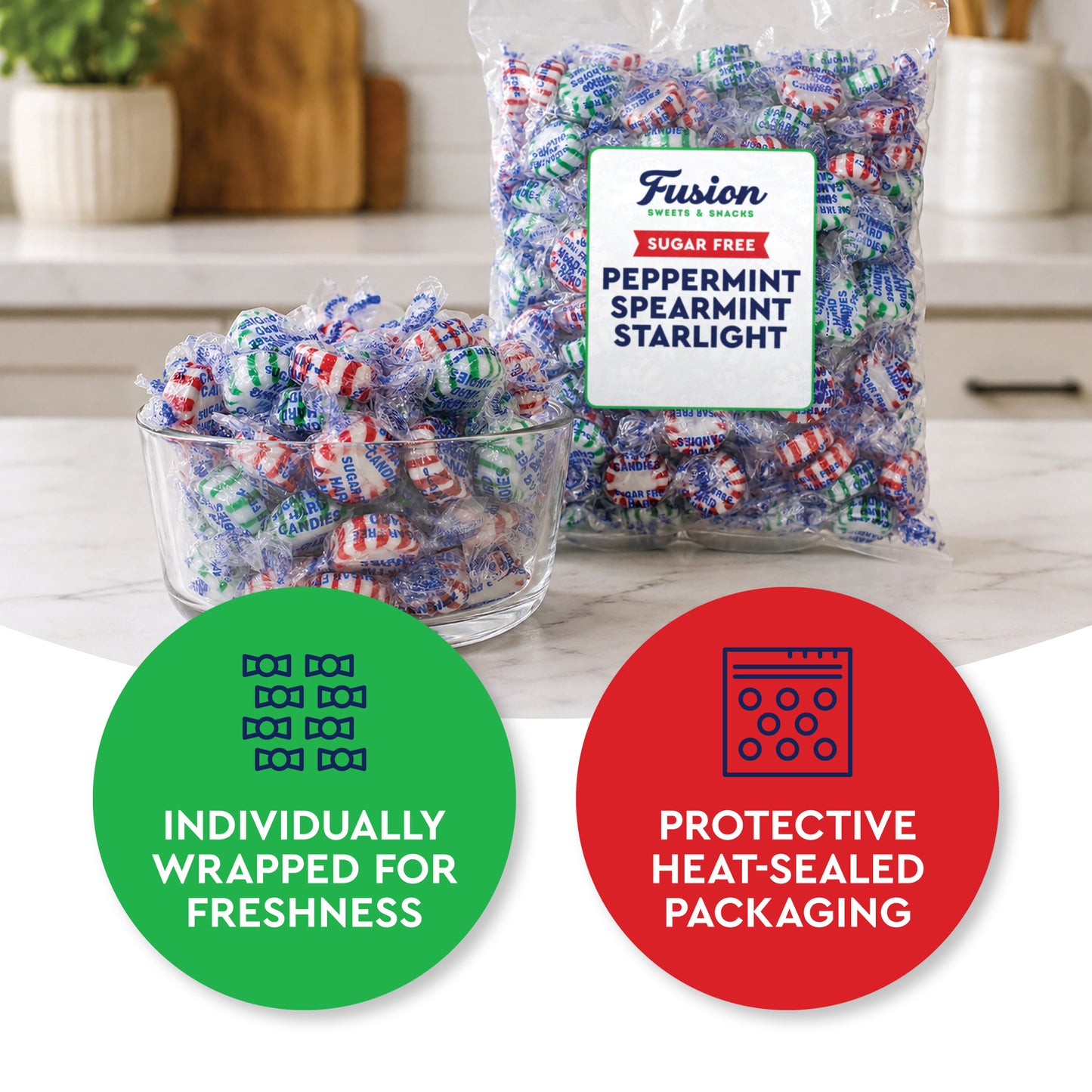 Sugar Free Starlight Mints Peppermint & Spearmint Candy, 1 Pound Bulk Bag | Individually Wrapped, Approx 85 Pieces, Sugarless Hard Candy, Keto Candy, Bulk Candy for Candy Bowls