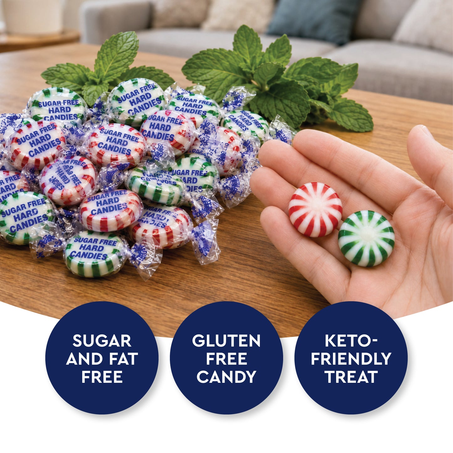 Sugar Free Starlight Mints Peppermint & Spearmint Candy, 1 Pound Bulk Bag | Individually Wrapped, Approx 85 Pieces, Sugarless Hard Candy, Keto Candy, Bulk Candy for Candy Bowls