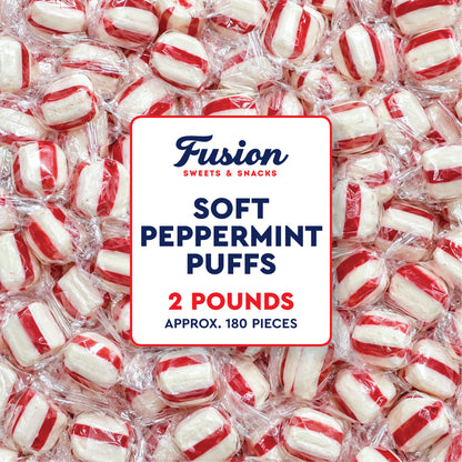 Soft Peppermint Puff Candy, 2 Pound Bulk Bag, Individually Wrapped | About 180 Pieces, Soft Mints, Peppermint Puffs, After Dinner Mints, Office Mints, Classic Holiday Candies