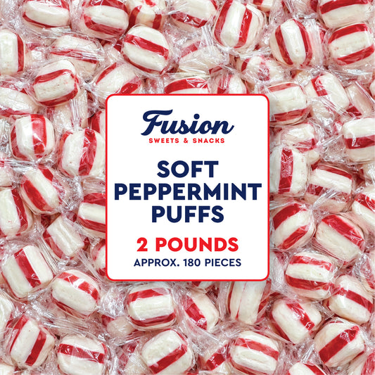 Soft Peppermint Puff Candy, 2 Pound Bulk Bag, Individually Wrapped | About 180 Pieces, Soft Mints, Peppermint Puffs, After Dinner Mints, Office Mints, Classic Holiday Candies
