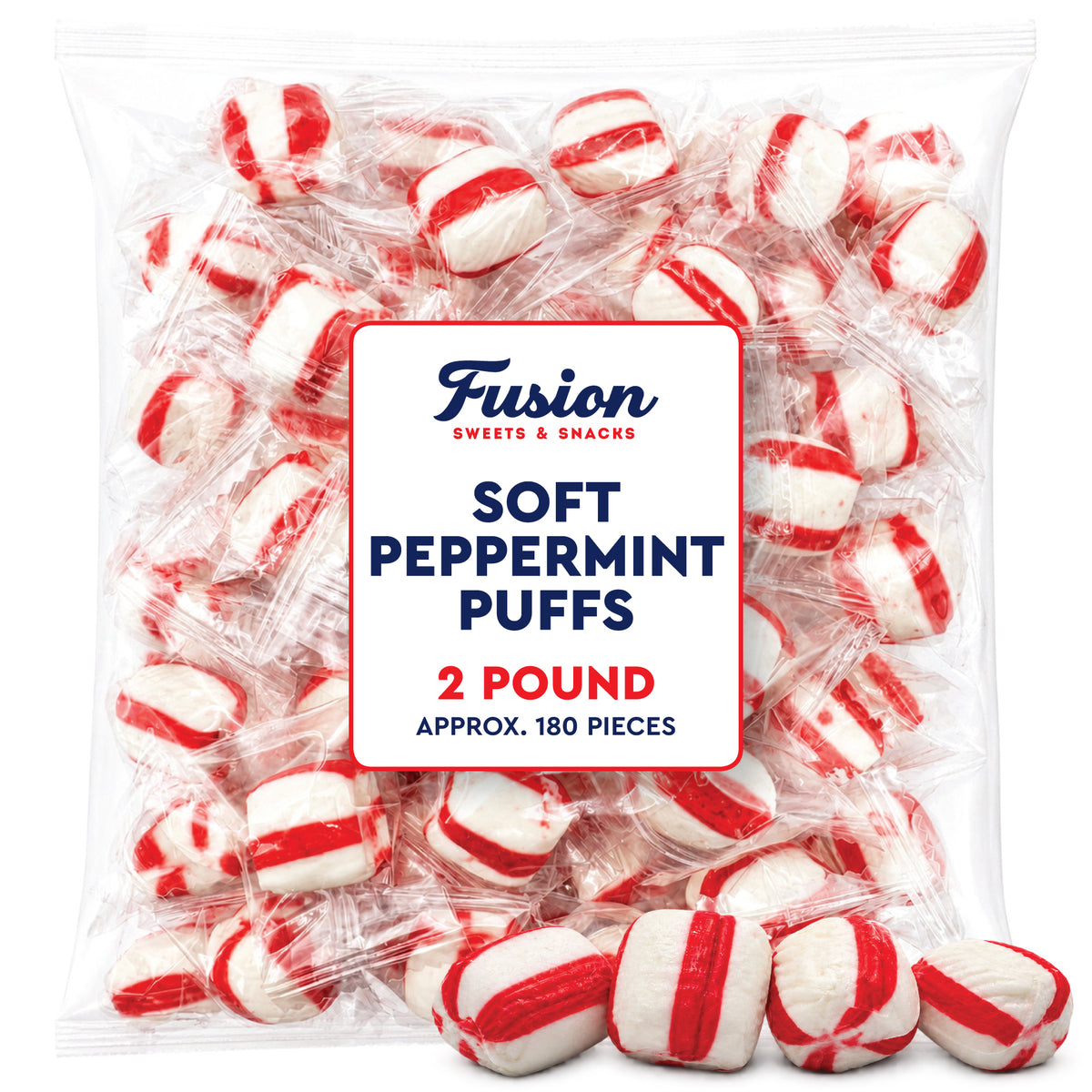 Soft Peppermint Puff Candy - 1 Pound Bag - Individually Wrapped Soft Mints Peppermint Puffs