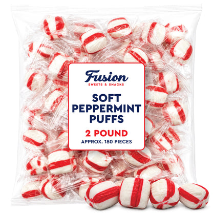 Soft Peppermint Puff Candy - 1 Pound Bag - Individually Wrapped Soft Mints Peppermint Puffs