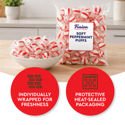 Soft Peppermint Puff Candy - 1 Pound Bag - Individually Wrapped Soft Mints Peppermint Puffs