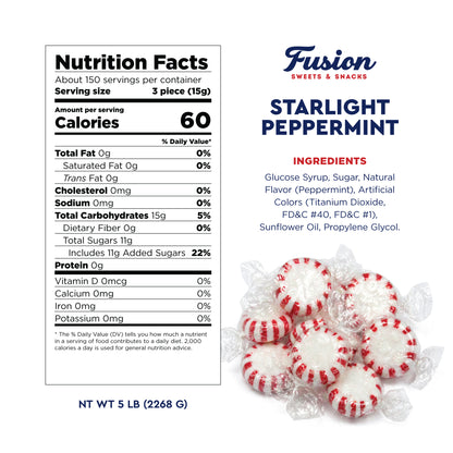 Starlight Peppermint Bulk Hard Candy, 5 Pounds Individually Wrapped Mints | Approx 430 Count, Refreshing Old Fashioned Red & White Peppermint Candies, Breath Mint, Candy Bowls, Gluten Free
