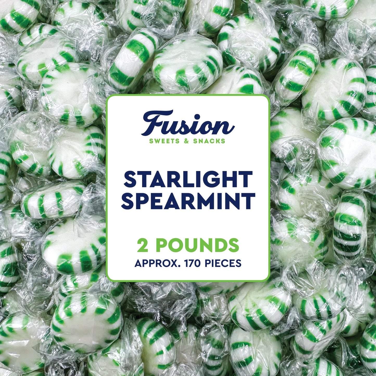 Starlight Spearmint Candy - 2 Pound Bulk (Approx 170 Pieces) Individually Wrapped Spearmint Mints - Refreshing Green and White Spearmint Hard Candy Discs - Christmas & Holiday Candy Spearmints - Starlights Breath Mints Are The Perfect After Dinner Mint
