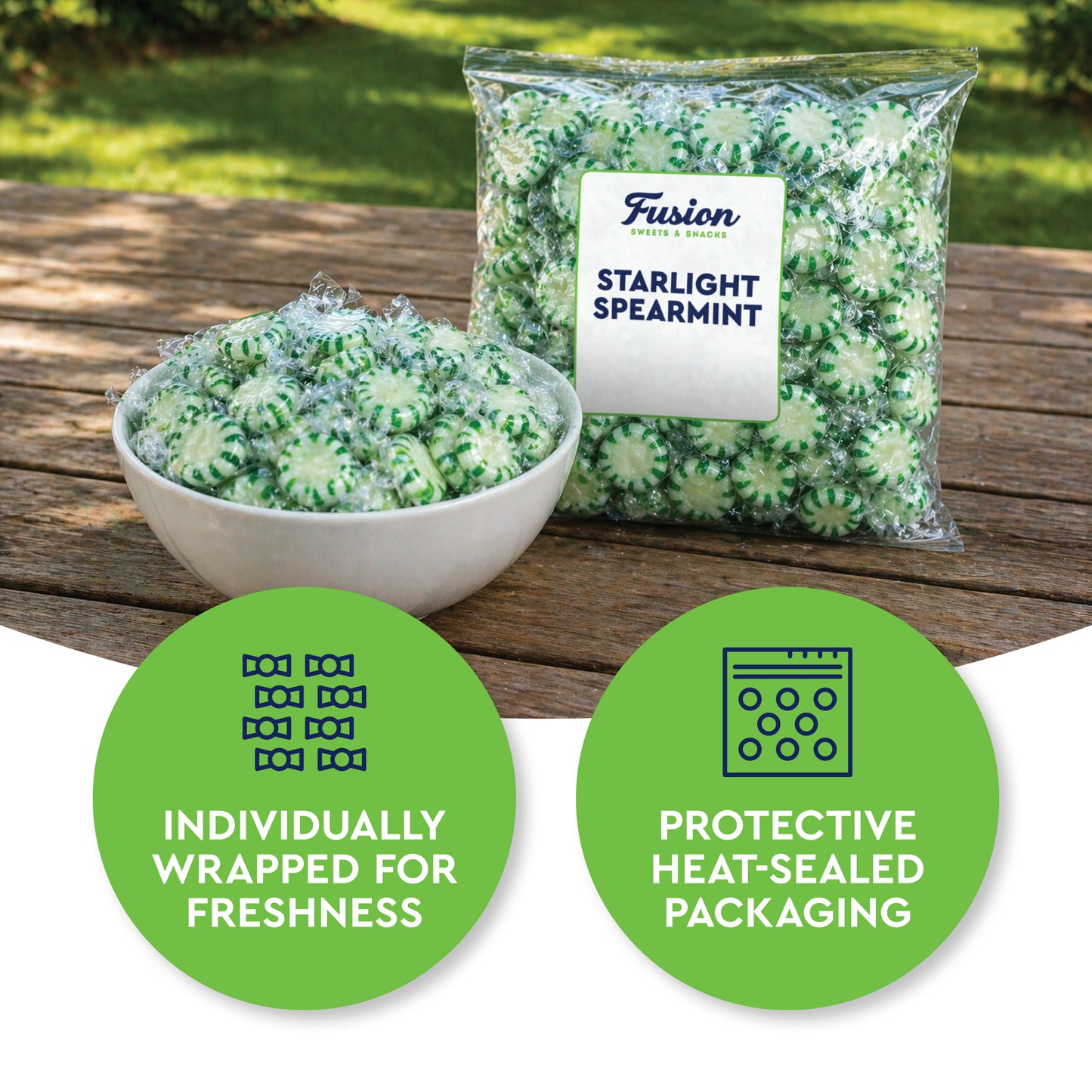 Starlight Spearmint Candy - 2 Pound Bulk (Approx 170 Pieces) Individually Wrapped Spearmint Mints - Refreshing Green and White Spearmint Hard Candy Discs - Christmas & Holiday Candy Spearmints - Starlights Breath Mints Are The Perfect After Dinner Mint