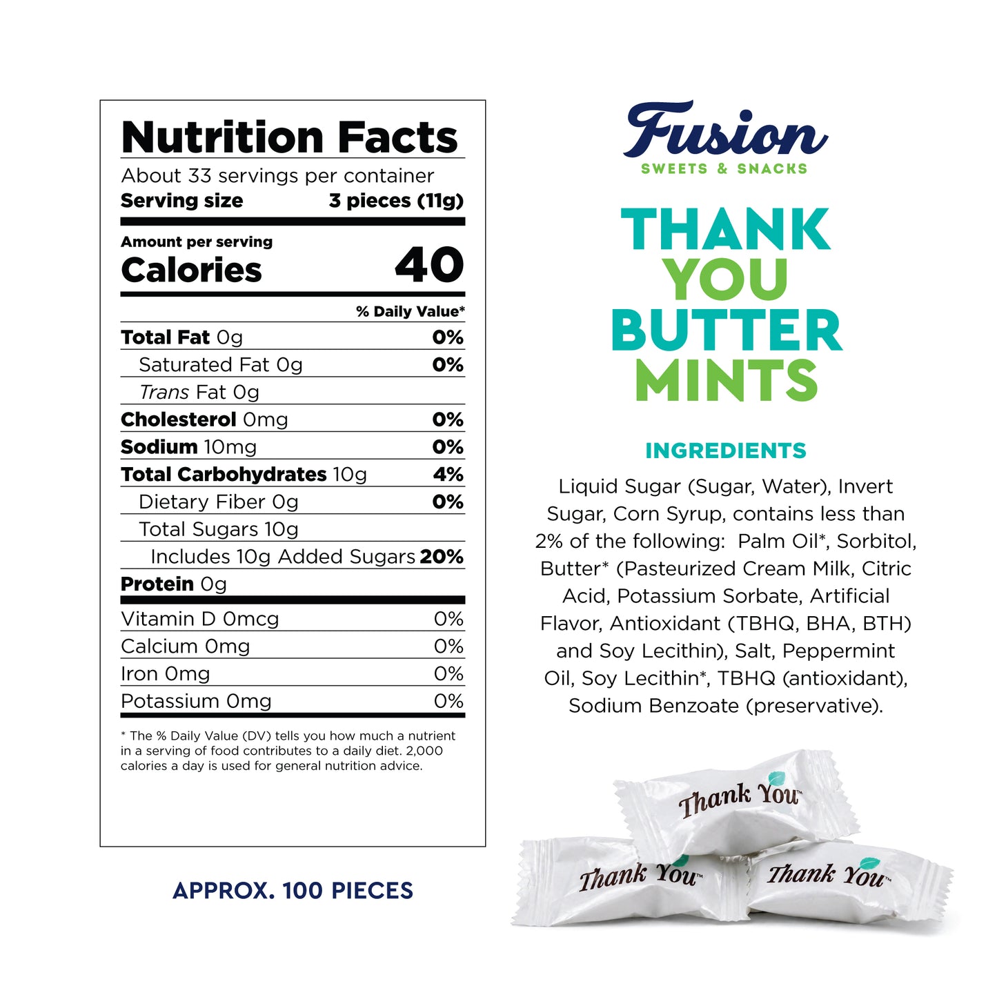 Thank You Butter Mints Individually Wrapped - 125 Count, After Dinner Mints, Soft Pillow Mints, Bulk Wedding Mints for Reception, Baby Shower & Funeral Favors for Guests