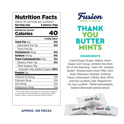 Thank You Butter Mints Individually Wrapped - 125 Count, After Dinner Mints, Soft Pillow Mints, Bulk Wedding Mints for Reception, Baby Shower & Funeral Favors for Guests