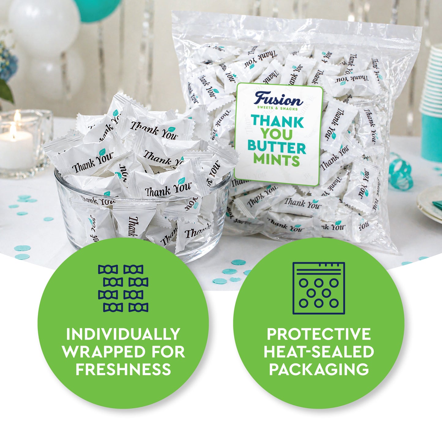 Thank You Butter Mints Individually Wrapped - 125 Count, After Dinner Mints, Soft Pillow Mints, Bulk Wedding Mints for Reception, Baby Shower & Funeral Favors for Guests