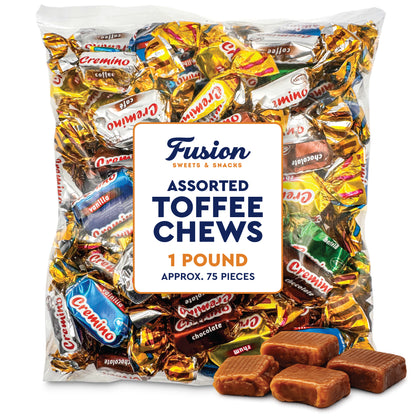 Toffee Candy Assorted - 1 Pound Bulk Chews, Toffee Candy Individually Wrapped - Five Delicious Flavors Vanilla, Chocolate, Coffee, Rum and Mint - Approx 75 Pieces