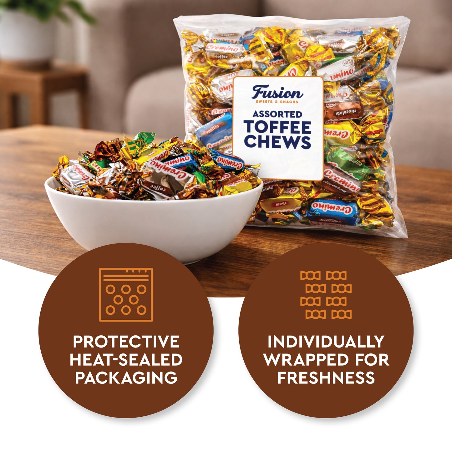 Toffee Candy Assorted - 1 Pound Bulk Chews, Toffee Candy Individually Wrapped - Five Delicious Flavors Vanilla, Chocolate, Coffee, Rum and Mint - Approx 75 Pieces