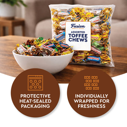 Toffee Candy Assorted - 1 Pound Bulk Chews, Toffee Candy Individually Wrapped - Five Delicious Flavors Vanilla, Chocolate, Coffee, Rum and Mint - Approx 75 Pieces