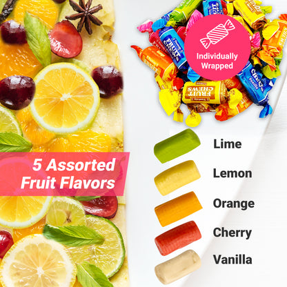 Fruit Chews Candy - 2 Pounds Bulk Bag, Fruit Chews Rolls, 5 Assorted Flavors, Soft & Fruity Taffy Candy, Individually Wrapped Gluten Free Treats
