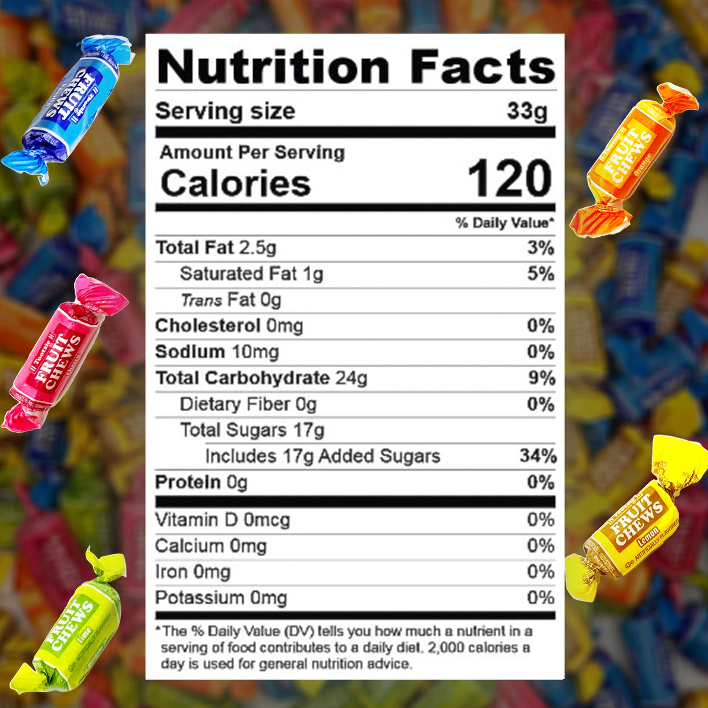 Fruit Chews Candy - 2 Pounds Bulk Bag, Fruit Chews Rolls, 5 Assorted Flavors, Soft & Fruity Taffy Candy, Individually Wrapped Gluten Free Treats
