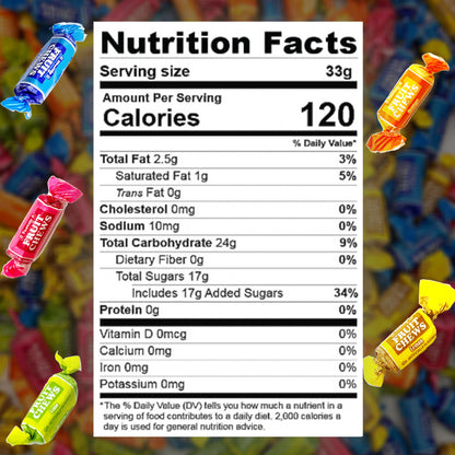 Fruit Chews Candy - 2 Pounds Bulk Bag, Fruit Chews Rolls, 5 Assorted Flavors, Soft & Fruity Taffy Candy, Individually Wrapped Gluten Free Treats