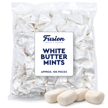 White Buttermints - 100 Count - Butter Mints Individually Wrapped - Wedding Mints