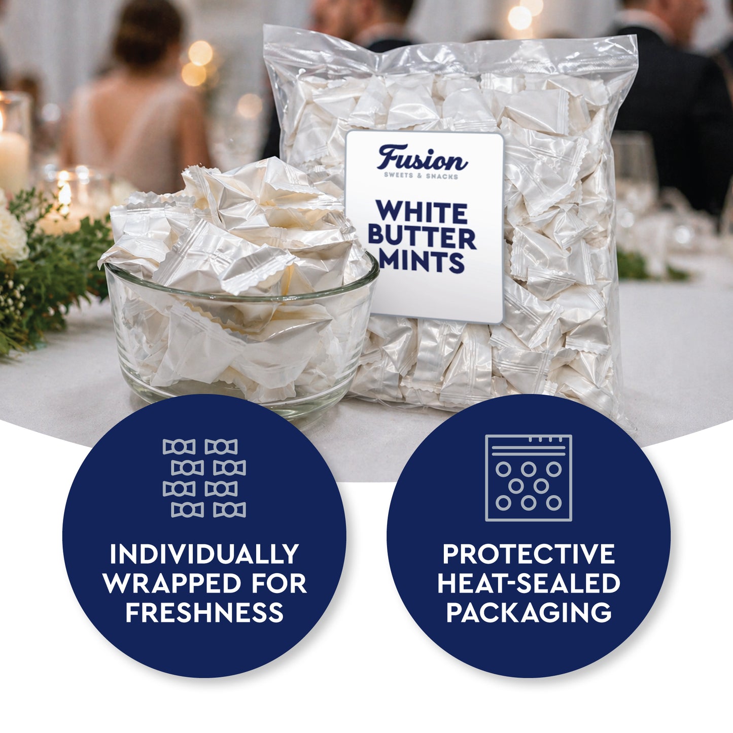 White Buttermints - 100 Count - Butter Mints Individually Wrapped - Wedding Mints