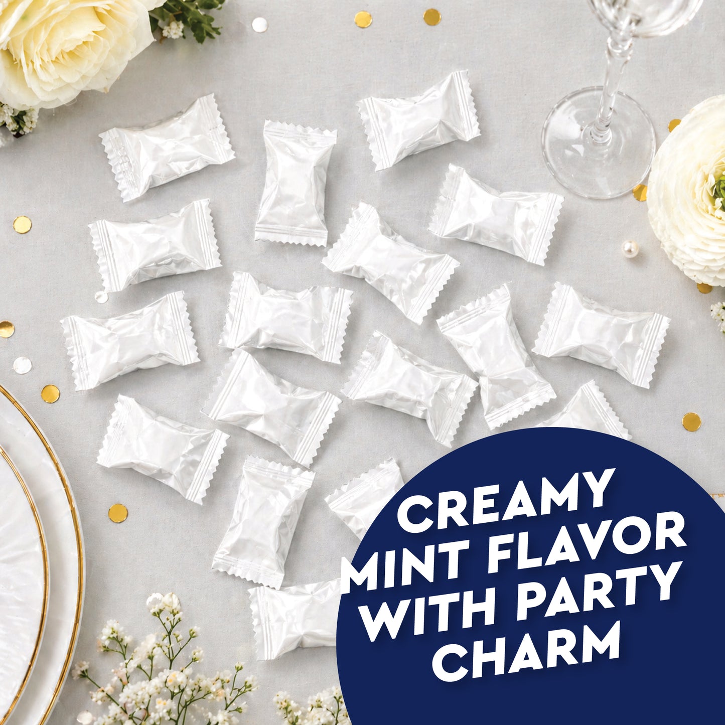 White Buttermints - 100 Count - Butter Mints Individually Wrapped - Wedding Mints